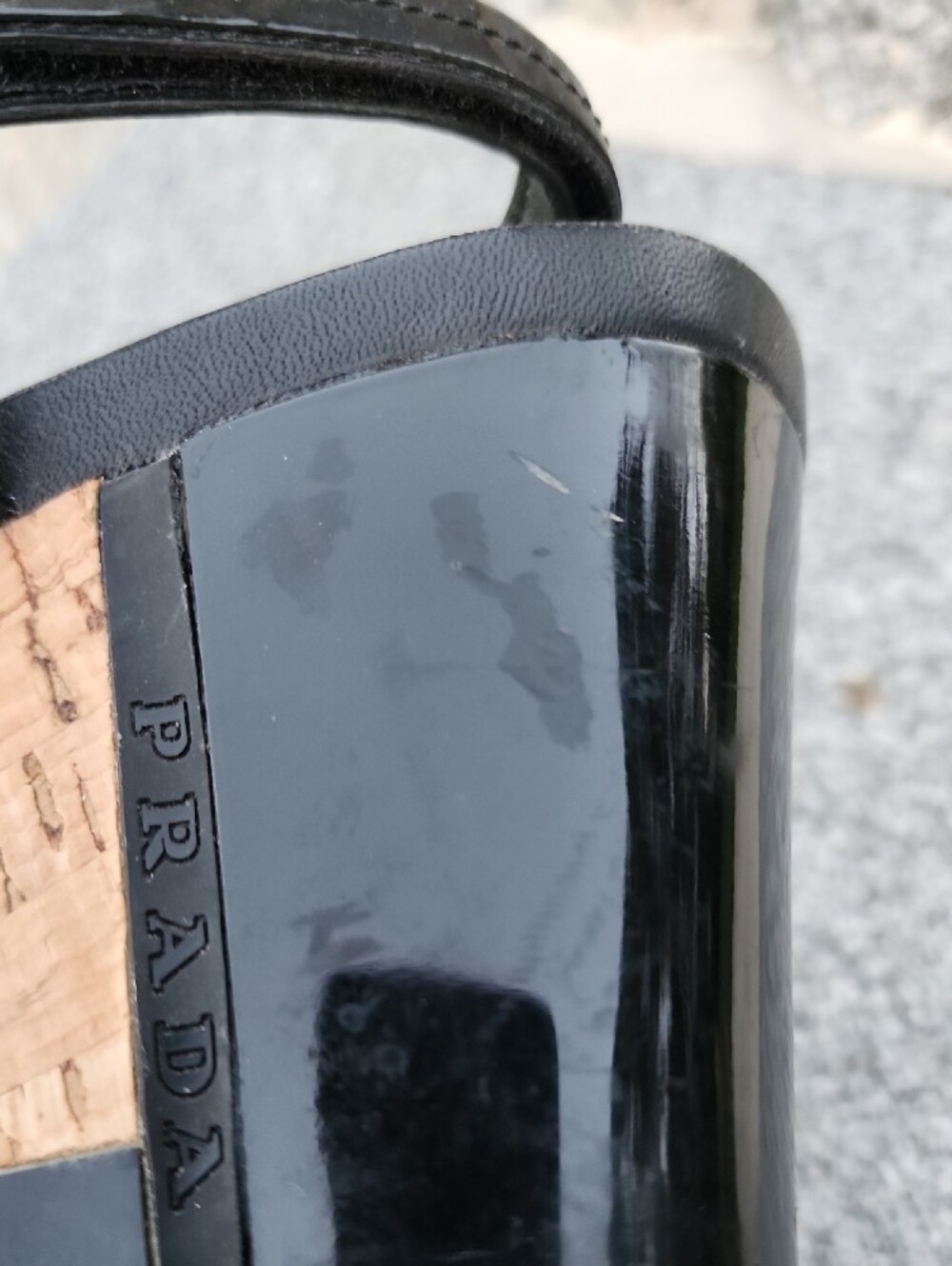 Prada Black Patent Leather Cork Wedge Thong Sandals - Picture 14 of 15